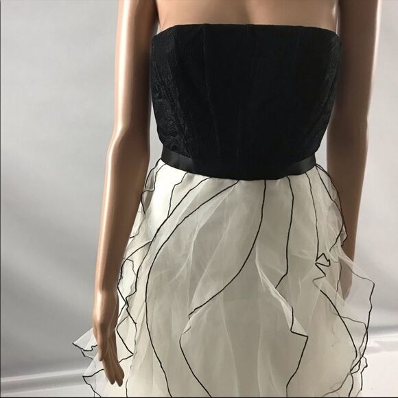 BCBGMAXAZRIA strapless tulle ruffled skirt midi dress off white combo black 6 - Picture 4 of 15